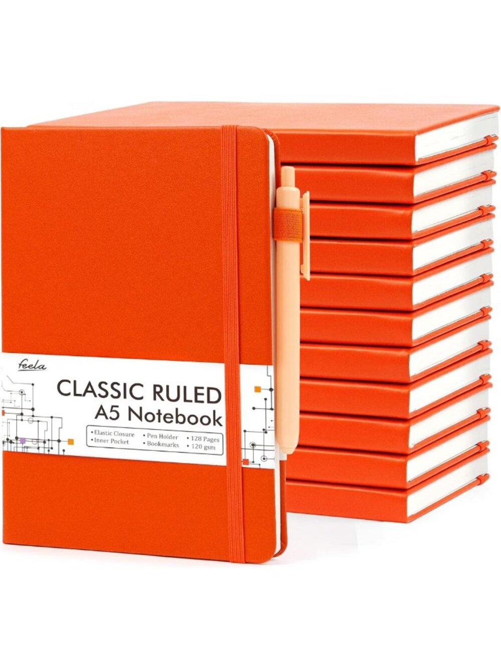 12 Pack A5 Hardcover Notebooks & Pens Set, Classic Ruled Journals for School
